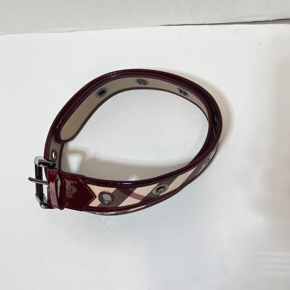 Burberry Women's Checkered Belt Size 40 Leather & Canvas Burgundy & Beige - Picture 3 of 7